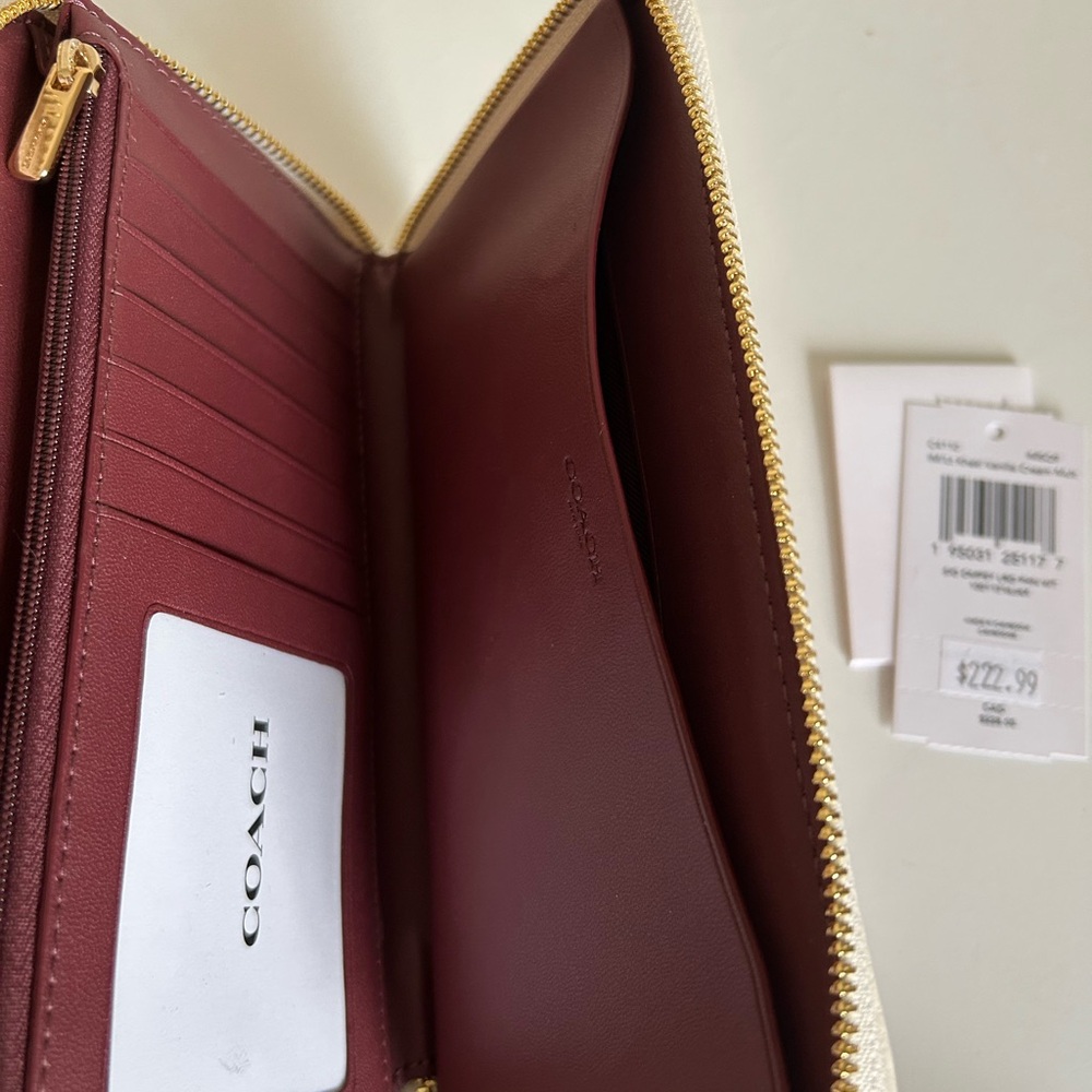 Coach Dempsey Khaki Cream Jacquard Leather Wristlet Wallet C8112 Excellent - Picture 2 of 3